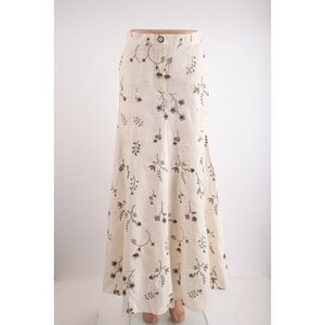 Zara Womans Flare Skirt Midi XS Black Ivory Embroidered Flowers 2731/093 NWT